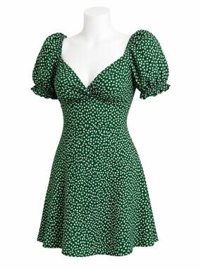 Princess Polly Frayah Green Floral Puff Sleeve Mini Dress - Size 10